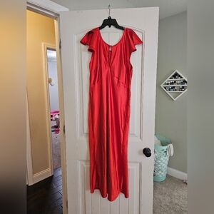 Satin Flutter Sleeve Dress